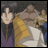 Pixelated anime-style image of two characters in a close embrace, one with long dark hair in purple clothing, the other in yellow and white attire, with text reading 'AnimeIM' and 'com' on a black background.