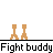 Animated contact sheet of a yellow stick figure performing various fighting poses with repeated "Fight buddy" text below each frame.