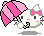 Pixel art of a white cat with pink hair and bow, orange nose, and pink cheek marks, shown in two side-by-side poses against a gray background.