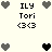 Pixelated icon with heart symbols and text elements arranged in a pattern on a light background