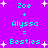 Pixelated cyan text on purple background with white stars, displaying 'Zoe + Alyssa = Besties' in two identical vertical