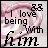 Pixelated image with text overlay reading 'I love being with' in black block letters on a pink and white gradient background.