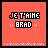 identical red square icons with pixelated text 'JE T'AIME BRAD' and small pink heart symbols, each bordered by a black frame
