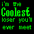 Green pixelated text on black background reads "i'm the Coolest loser you'll ever meet" with white lettering in some frames.