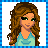 Pixelated icon of a woman with long brown hair wearing a light blue top, next to the name 'Rachel' on a blue checkered background.