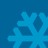 Four blue snowflake icons arranged in a on a solid blue background, each with distinct branching patterns