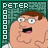 Animated contact sheet of Peter Griffin from Family Guy showing 14 sequential frames with subtle mouth and eye animation changes against a teal grid background.