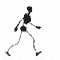 Black-and-white skeletal figure walking in a sequence of showing full stride cycle from left to right