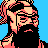 Pixelated 48x48 static buddy icon featuring a stylized character with dark hair, beard, and glasses against a solid blue background.