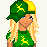 Pixel art character with blonde hair wearing green and yellow cap, green shirt, blue jeans, and yellow wristbands; text reads 'love me for who i am' in green letters.