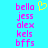 A static image with a bright cyan background displays pink text names and a yellow heart symbol.