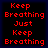 Red pixelated text on black background reads "Keep Breathing Just Keep Breathing" in four , displayed across two identical with blue border