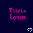 Dark blue background with repeated pink text 'Tricia Lynn' and white pixelated hearts arranged in a pattern