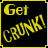 Yellow 'Get' text above red 'CRONK!' text on black background with yellow border, animated color shift from red to orange to yellow.