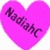 Four heart-shaped icons in pink, blue, green, and purple with diagonal text reading "Nadiahc" on each.