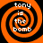 Four identical orange and black spiral patterns arranged in a , each containing white text reading "tony is the bomb"
