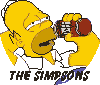 Homer Simpson in yellow skin and white shirt holds a red and black camera, mouth open, eyes closed in one frame and squinting in another, with 'THE SIMPSONS' text below on gray background.