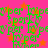 A static image with a bright pink background featuring repeated green text and orange stars in pixelated style.