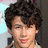Pixelated image of a person with curly dark hair next to bold purple text reading LOVE NICK JONAS on white background.