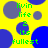 Yellow background with blue and purple circles; green text 'livin', 'life', '2', 'its', 'fullest' repeated in a pattern