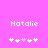 Pixelated text 'Natalie' in white on bright pink background with five pixel hearts below, two versions showing heart animation changes.