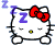 A static contact sheet of three Hello Kitty animated frames showing sleep state with closed eyes and a purple Z symbol on the first frame, all against a gray background.