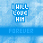 Pixelated blue text "I WILL LOVE HIM" above "FOREVER" on a light blue textured background with small animated blue and white elements.