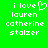 Green background with white pixelated text reading 'i love lauren catherine stolzer' and a heart symbol replacing the letter O in 'love'.