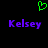 Green pixelated heart symbol above two purple 'Kelsey' text instances on black background.