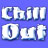 Static 48x48 pixel buddy icon displaying the text "Chill Out" in white block letters with blue outlines on a solid blue background, rendered in low-resolution pixel art style.