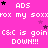 Pixelated pink background with repeated white text and star symbols, featuring 'ADS', 'rox my soxx', and 'C&C is going DOWN!!!' in a pattern
