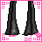 Pixel art contact sheet of an animated AIM buddy icon featuring a cartoon woman with long brown hair, pink polka-dot top, and bubblegum animation across 11 frames.