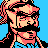 Pixelated 48x48 static icon of a character with peach skin, black hair, and red accents against blue background.
