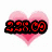 A digital clock display showing 22:09 overlaid on a pink heart shape with pixelated edges.