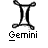 Pixelated Gemini zodiac symbol with 'Gemini' text below, red 'Instant Icons .com' text to the right on gray background.