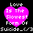 Four identical animated frames of a buddy icon featuring pink hearts with text and emoticons on black background.