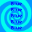 Four identical blue spiral patterns with repeated 'Blue' text in dark blue pixelated font on a cyan background.