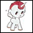 Pixelated cartoon pony with white body, red mane, and brown hooves stands against white background; right side shows black background with white text "Anime IM" and "COM".