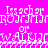 Pixelated text on a bright pink background with cyan rectangular overlays, showing repeated phrases in white blocky font.