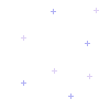 A static composition of scattered plus signs in varying shades of purple and blue on a white background.