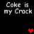 Pixelated text "Coke is my Crack" appears in four positions on a black background with red heart symbols in different locations across frames.
