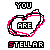 Pixelated heart-shaped icon with 'ARE' text inside, surrounded by pink and black outlines, paired with 'YOU' above and 'STELLAR' below.
