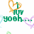 Pixelated icon with green text 'YUH YOAH' flanked by orange and purple heart outlines on white background.