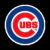 Animated sequence of Chicago Cubs-themed buddy icons showing evolving text and symbols within circular and rectangular frames.
