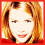 six pixelated showing a person with light brown hair and red clothing against a solid red background