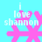 Pixelated cyan background with pink starburst shapes and white text reading 'i love shannon' in four quadrants.