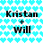 Pixelated text 'Kristan + Will' on a heart-patterned background with two distinct color variations of the pattern.