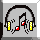 Pixelated avatar with headphones, yellow earpieces, red accents, and musical note symbols on a gray background.