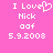 Pixelated pink background with white text reading "I Love Nick oof 5.9.2008" in two identical , one featuring a heart symbol replacing the 'o' in 'Love'