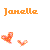 Pixelated orange text 'Janelle' appears above two pixelated heart shapes in varying shades of pink and orange on a white background.